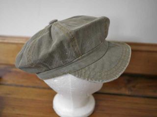 Vintage Olive Green Cotton Denim Floppy Newsboy Newsy Hat Cap One Size