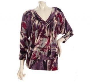 by Marc Bouwer Dolman Sleeve Printed V Neck Top —