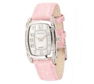 Gossip Mother of Pearl Pink Leather Croco Strap Watch —