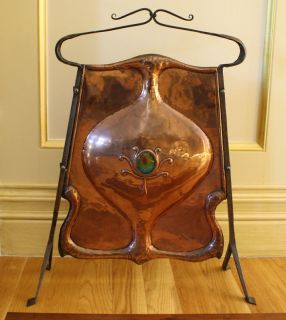French Art Nouveau Enameled Copper Fireplace Fender