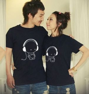Brand New His and Hers Matching Couple T Shirts Cute Radio Headphone