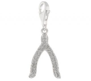 Sterling and Pave Crystal Luck Wish Bone Charm —