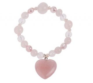 Lee Sands Rose Quartz Gemstone Heart Stretch Bracelet —