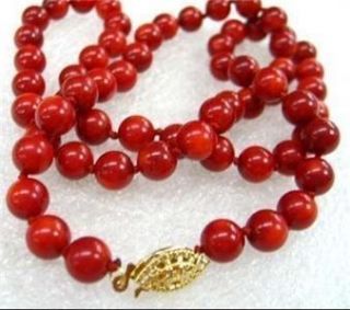 Natural 8mm Red Sea Coral Beads Necklace 18