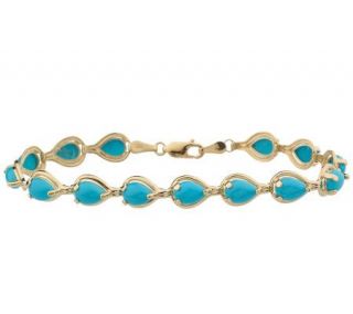 Pear Shaped Turquoise Cabochon Line Bracelet 14K Gold —