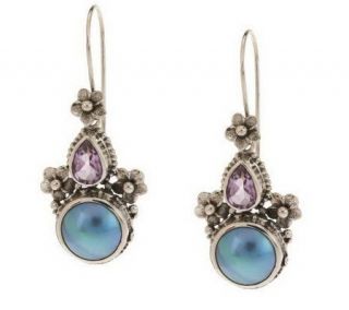 Novica Sterling Gemstone and Cultured Pearl Dangle Earrings   J271158