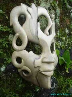 Bali Moon Goddess Mask Abstract Carved Wood Balinese Wall Art