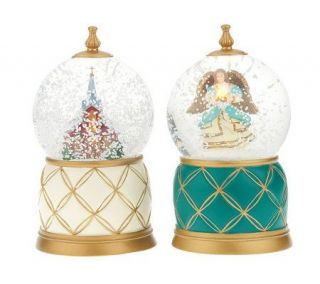 Set of 2 Musical Holiday Snow Globes with Lights by Valerie — 