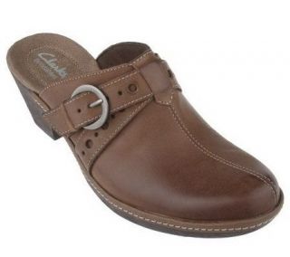 Clarks Bendables Fresia Shells Leather Clogs & Buckle Detail
