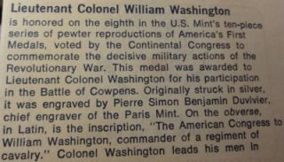 Lt Colonel William Washington Cowpens Medal Americas 1st Medals