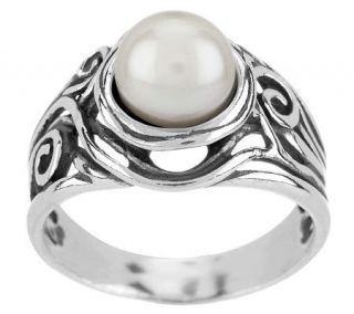 Or Paz Sterling Cultured Pearl Scroll Design Ring —