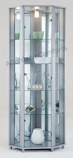 Lockable Glass Display Cabinets Corner Double Single Various Finishes