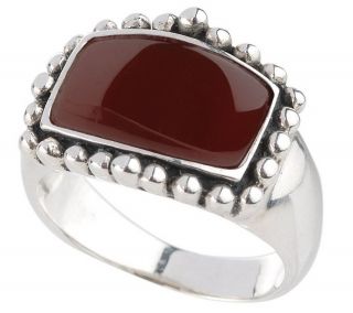 Sterling Opaque Gemstone Beaded Frame Ring —