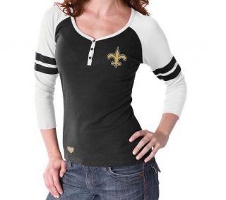 NFL Saints Womens Plus Size 3/4 Sleeve Rib Henley Top —