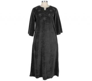 Quacker Factory Embellished 3/4 Sleeve Velour Float Dress —