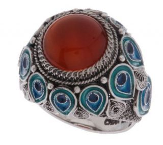 Artisan Crafted Sterling Carnelian Cloisonne Ring —