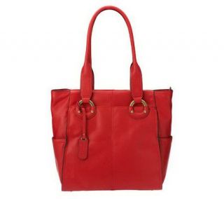 Makowsky Glove Leather Zip Top Tote with Side Pockets —