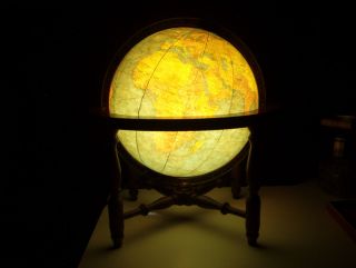 Crams Unrivaled Terrestrial Globe Lighted Glass Vintage Pre World War