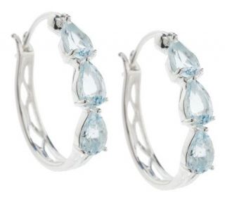 Sterling 1.65 ct tw Aquamarine Pear Hoop Earrings —