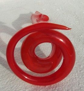 Vintage c1930 60s Bimini Lauscha Art Deco Ruby Red Glass Snake Vase