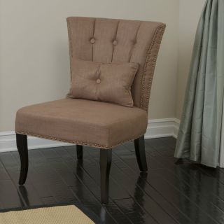 Craven Tufted Stud Lined Brown Fabric Armless Accent Chair