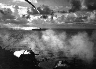 Japanese Plane Shot Down USS Kitkun Bay Navy WWII Photo