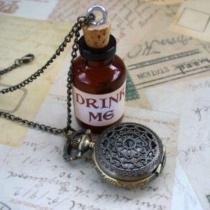Drink Me Tea Watch Necklace Pendant Alice in Wonderland