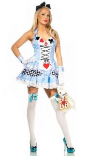 Womens Sexy Deluxe Alice Fancy Dress Adult Halloween Costume Set M