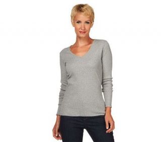 Liz Claiborne New York Essentials Ribbed V Neck T Shirt   A226470