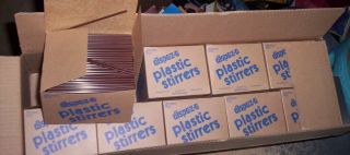 CASE   9 BOXES OF 1000   9000 DISPOZ O PLASTIC STIRRERS   COFFEE DRINK