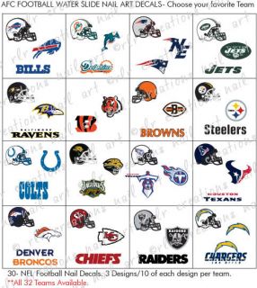 30 Football Nail Decals All NFL Teams Avail AFC Conference Here Nail