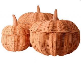 Set of 3 Woven Pumpkin Baskets by Valerie —