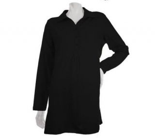 Sport Savvy Stretch Jersey Long Sleeve Polo Tunic with Pleat Detail 