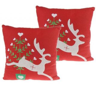 Country Living Set of 2 Christmas Tree and Reindeer Pillows — 