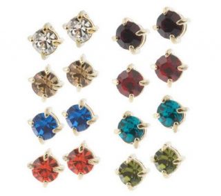 Set of 8 Round Crystal Stud Earrings in Gift Box —