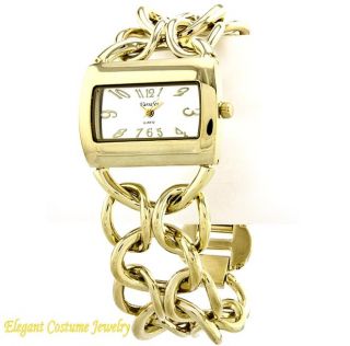  Gold Tone Link 8 8.25 Ladies Bracelet Watch Elegant Costume Jewelry
