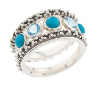 Michael Dawkins Sterling Turquoise & Blue Topaz Band Ring —
