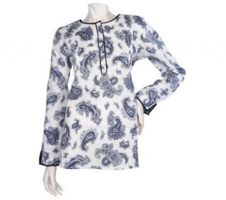Denim & Co. Long Sleeve Paisley Print Pullover Tunic Shirt —