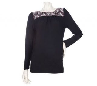 Bob Mackies Embroidered and Jeweled Jersey Knit Top —