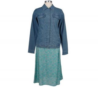 Denim & Co. Lightweight Jean Jacket and Floral Printed Skirt