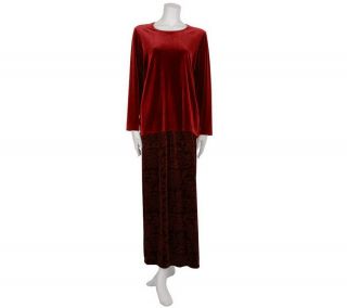 Susan Graver Stretch Velvet Solid Tunic and Printed Skirt —