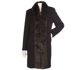 Dennis Basso Tuxedo Front Wool Coat with Faux Fox Fur Trim —