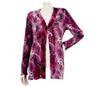 Susan Graver Printed Pleated Woven Long Sleeve Cardigan with Closure 
