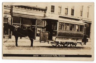 KS Cottonwood Falls Horsecar Real Photo Postcard