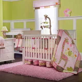  Animal Print Baby Girl Nursery 5p Crib Bedding Set w Giraffe & Zebra
