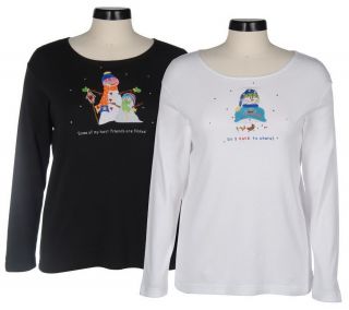 Quacker Factory Set of 2 Snowman Long Sleeve T shirts —