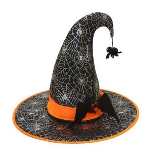 Adult Blk Point Wicked Witch Spider Web Bat Costume Hat