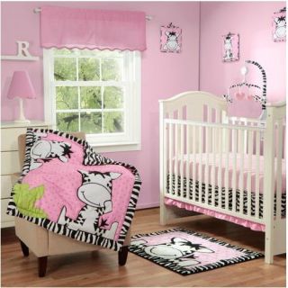 Zebra Crib Collection Set 3 PC Cute New Modern Pink Girl 