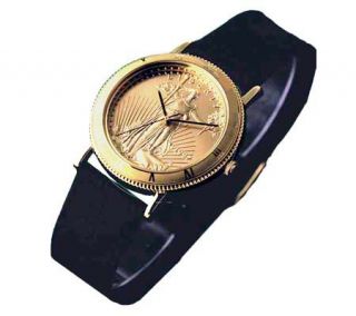Coinwatch Liberty Gold Coin Mens Watch with Black Leather Band