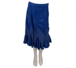 Victor Costa Occasion Faux Suede Gored Skirt w/ Lace Trim —